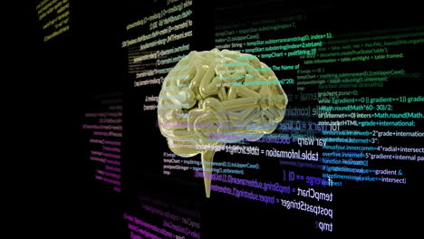 Animation-of-human-brain-and-data-processing-on-black-background
