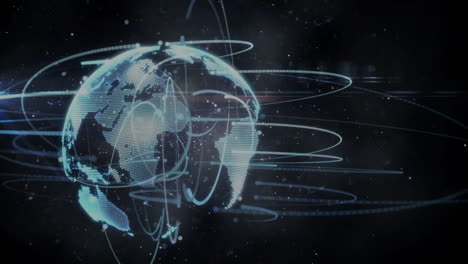 Animation-Des-Globus-Und-Verbindungen-Zur-Datenverarbeitung-Auf-Schwarzem-Hintergrund