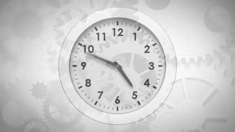 Animation-of-clock-ticking-over-cogs-working-in-background