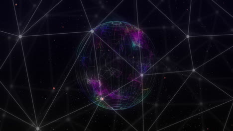 Animation-Eines-Verbindungsnetzwerks-Mit-Punkten-über-Einem-Globus-Auf-Dunklem-Hintergrund
