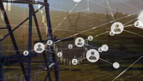 Animation-of-network-of-connections-with-icons-over-electricity-pylons