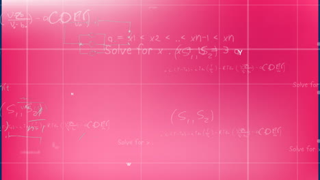 Animation-of-changing-numbers-and-letters-with-mathematical-equation-over-pink-background