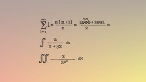 Animation-of-mathematical-equations-over-orange-and-yellow-background