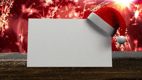 Animation-Einer-Weißen-Karte-Mit-Kopierraum-Und-Fallendem-Schnee-Mit-Weihnachtsmannmütze