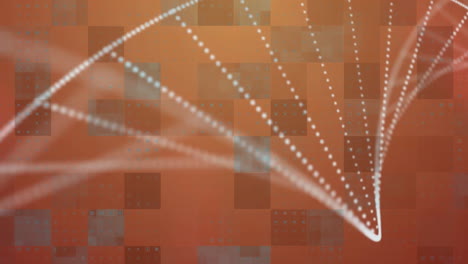 Animation-of-dna-strand-and-data-processing-over-orange-background