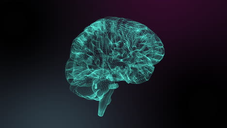Animation-of-glowing-blue-human-brain-spinning-on-black-background
