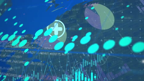 Animation-Der-Verarbeitung-Finanzieller-Daten-über-Einer-Weltkarte-Und-Dunklem-Hintergrund