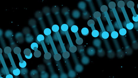 Animation-of-dna-strand-and-data-processing-over-black-background