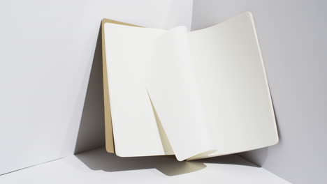 Video-of-book-with-white-blank-pages-and-copy-space-on-white-background