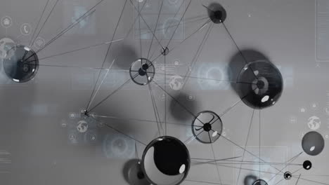 Animation-of-network-of-connections-and-data-processing-over-grey-background