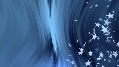 Animation-of-white-stars-falling-over-undulating-blue-swirl-background