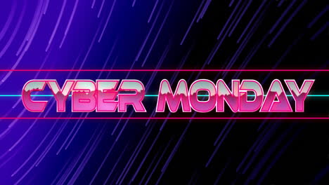 Animation-of-cyber-monday-text-over-light-trails-on-blue-background