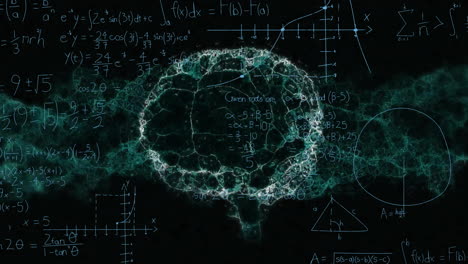 Animation-of-brain-network-of-connections-over-mathematical-formulae-on-black-background