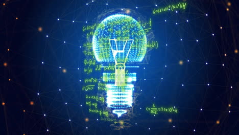 Animation-of-mathematical-equations-over-light-bulb-and-network