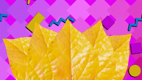 Animation-of-leaves-over-abstract-vibrant-pattern