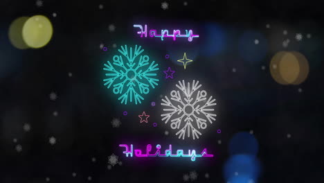 Animation-of-happy-holidays-text-over-winter-scenery-background