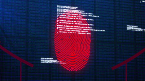 Animation-of-biometric-fingerprint-scan-over-processing-data-on-dark-interface-screen