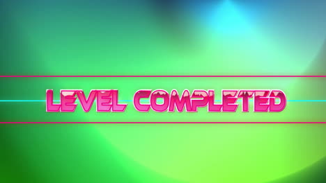 Animation-of-level-completed-text-over-colourful-lights