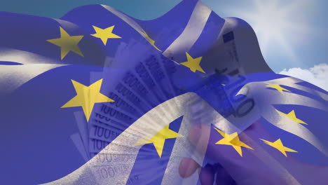 Animation-Der-Flagge-Von-Großbritannien-über-Euro-Banknoten