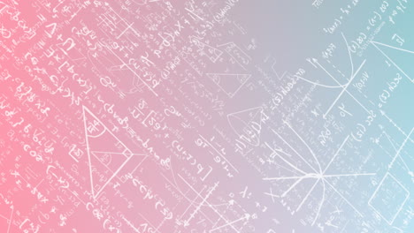 Animation-of-layers-of-mathematical-equations-over-pink-and-blue-background