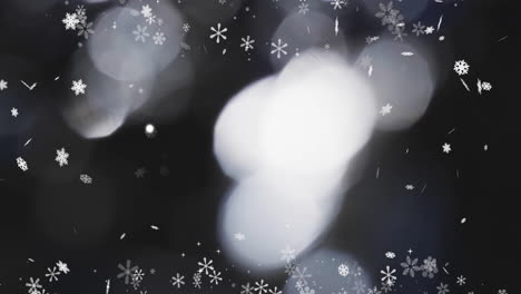 Animation-of-snow-falling-over-winter-scenery-with-copy-space
