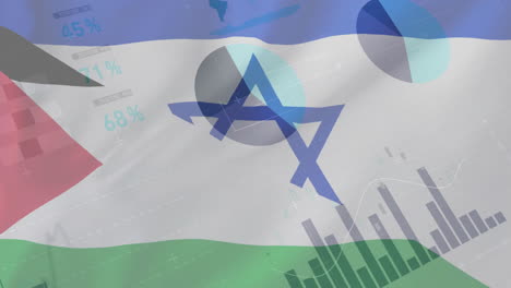 Animation-Der-Verarbeitung-Finanzieller-Daten-über-Der-Flagge-Von-Israel-Und-Palästina