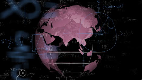 Animation-Der-Mathematischen-Datenverarbeitung-über-Dem-Globus-Auf-Schwarzem-Hintergrund