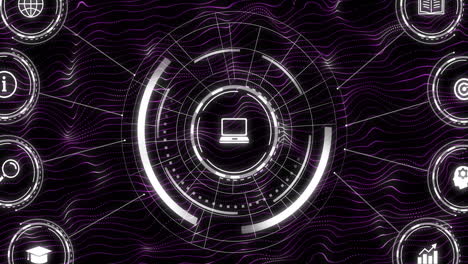 Animation-Eines-Netzwerks-Digitaler-Symbole-Auf-Schwarzem-Hintergrund