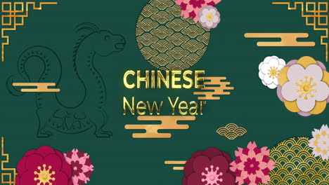 Animation-of-chinese-new-year-text-and-dragon-symbol-with-chinese-pattern-background