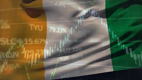 Animation-of-financial-data-processing-over-flag-of-ivory-coast