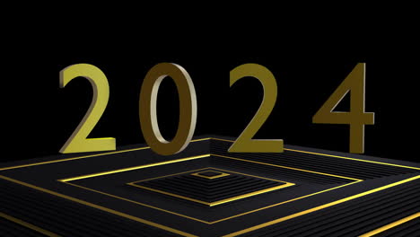 Animation-of-2024-and-gold-pattern-on-black-background