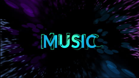 Animation-of-blue-music-text-and-light-trails-on-black-background