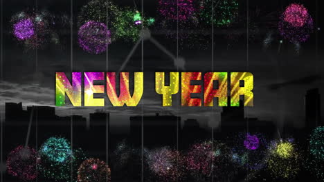 Animation-Von-Neujahrstext-Und-Feuerwerk-Auf-Schwarzem-Hintergrund