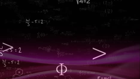 Animation-Der-Mathematischen-Datenverarbeitung-über-Violettem-Netz-Auf-Schwarzem-Hintergrund
