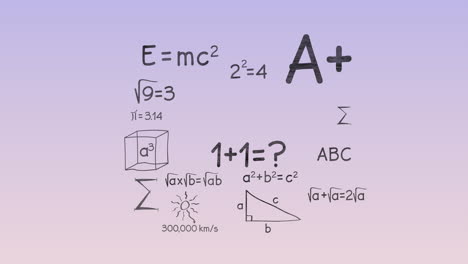 Animation-of-mathematical-equations-on-lilac-background