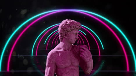 Animation-of-gray-sculpture-of-man-over-neon-tunnel