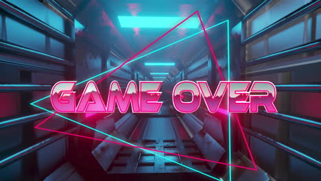 Animation-of-game-over-text-over-neon-pattern-background