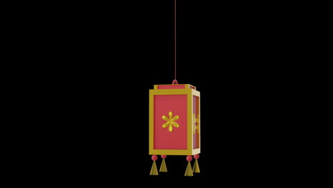 Animation-of-chinese-red-and-gold-lamp-hanging-with-copy-space-on-black-background