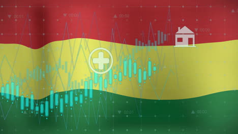 Animation-Von-Diagrammen,-Daten-Und-Energiesymbolen-über-Der-Flagge-Boliviens