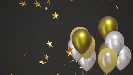 Animation-of-gold-and-silver-balloons-with-stars-on-grey-background