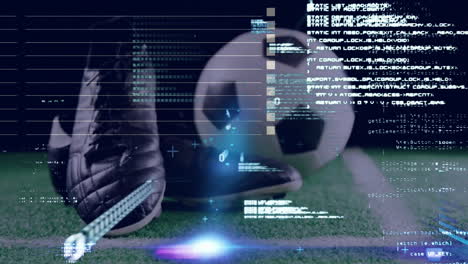 Animation-of-data-processing-over-feet-of-football-player-with-ball