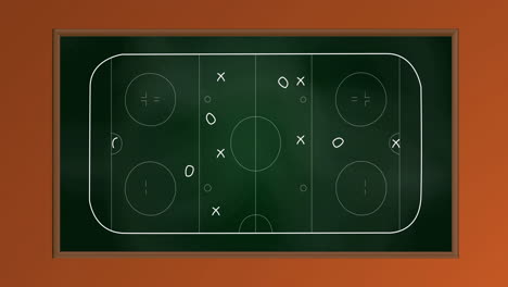 Animation-of-arrow,-circles-and-x-symbols-on-sports-court-on-orange-background