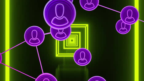 Animation-of-data-processing-and-purple-people-icons-on-dark-background