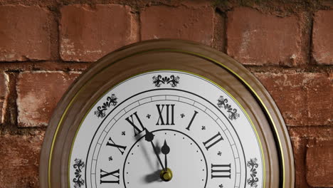 Animation-of-clock-ticking-over-brick-wall-background