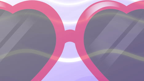 Animation-of-pink-heart-shaped-sunglasses-on-purple-wavy-line-background