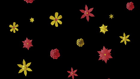 Animation-of-chinese-red-and-gold-floral-pattern-on-black-background