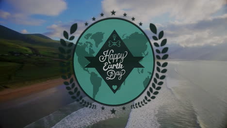 Animation-of-happy-earth-day-text-over-landscape