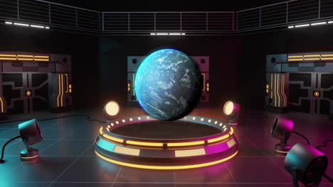 Animation-of-spinning-globe-over-cyber-room