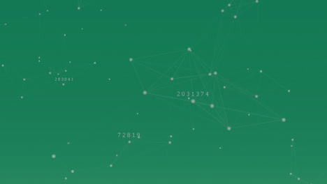 Animation-of-network-of-connections-and-numbers-on-green-background