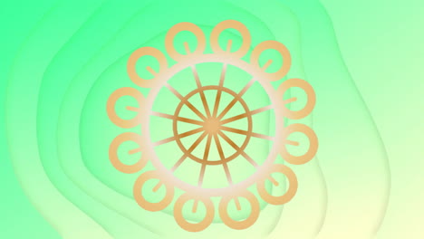 Animation-of-gold-pattern-spinning-on-green-background
